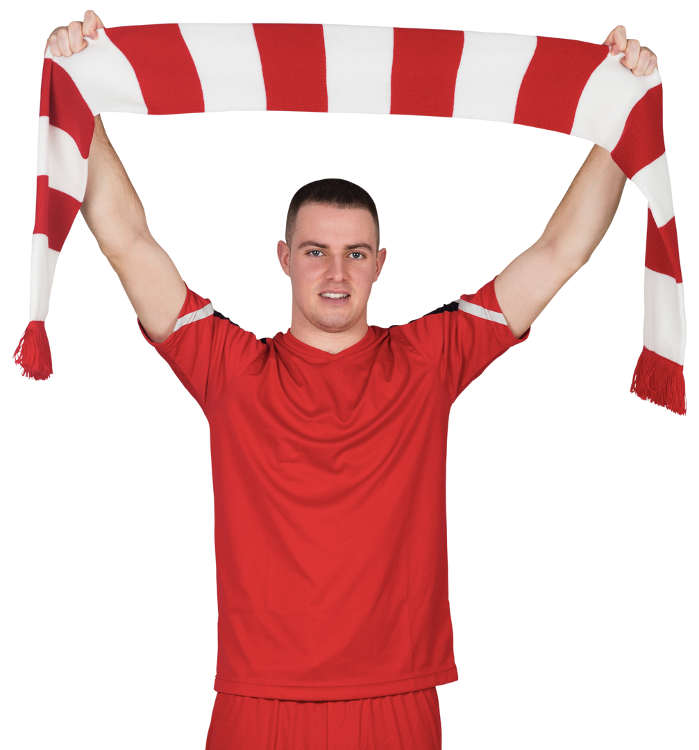 Football Player Holding Striped Red and White Scarf - Download Free Stock Images Pikwizard.com