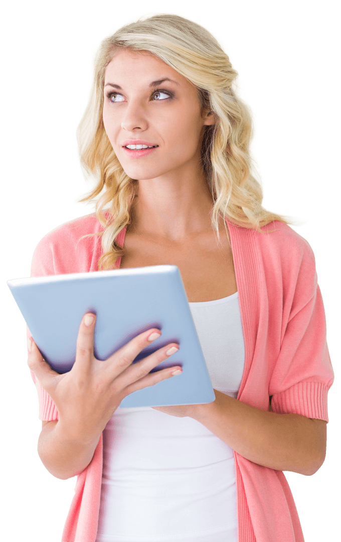 Caucasian Woman Using Tablet Transparent Background Lifestyle Concept