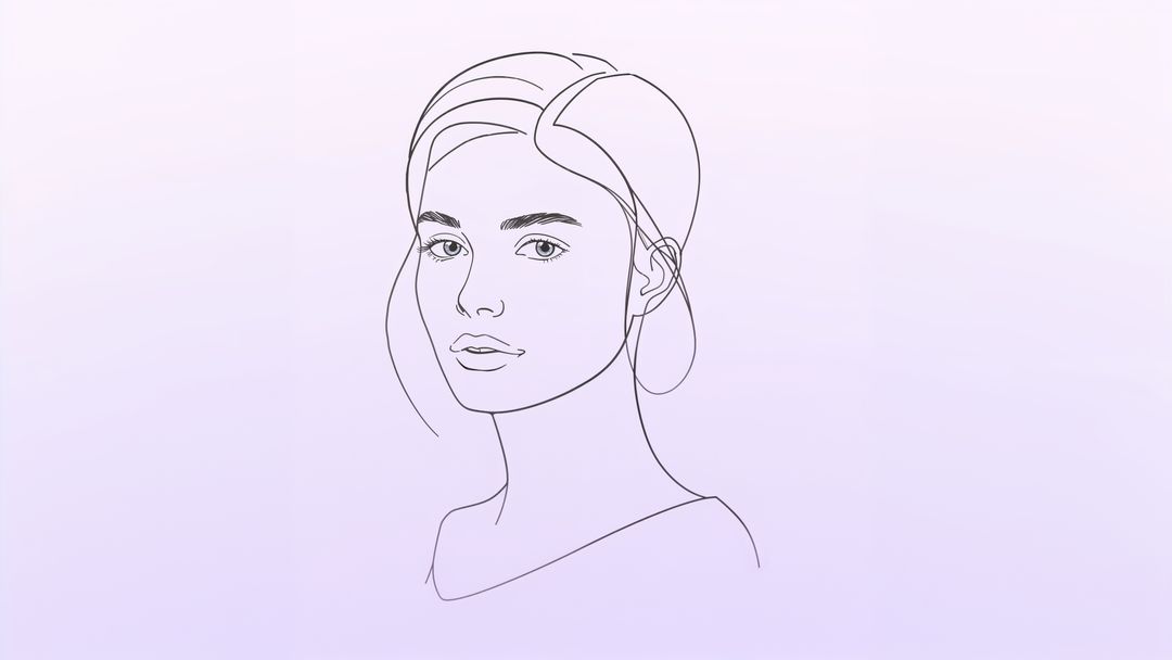 Minimalist line art beautiful lady portrait on purple gradient
