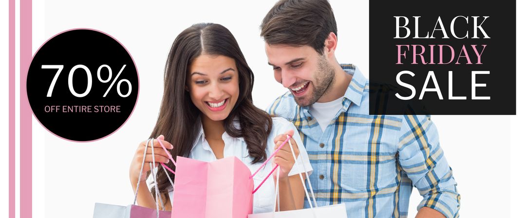Happy couple shopping during black friday sale