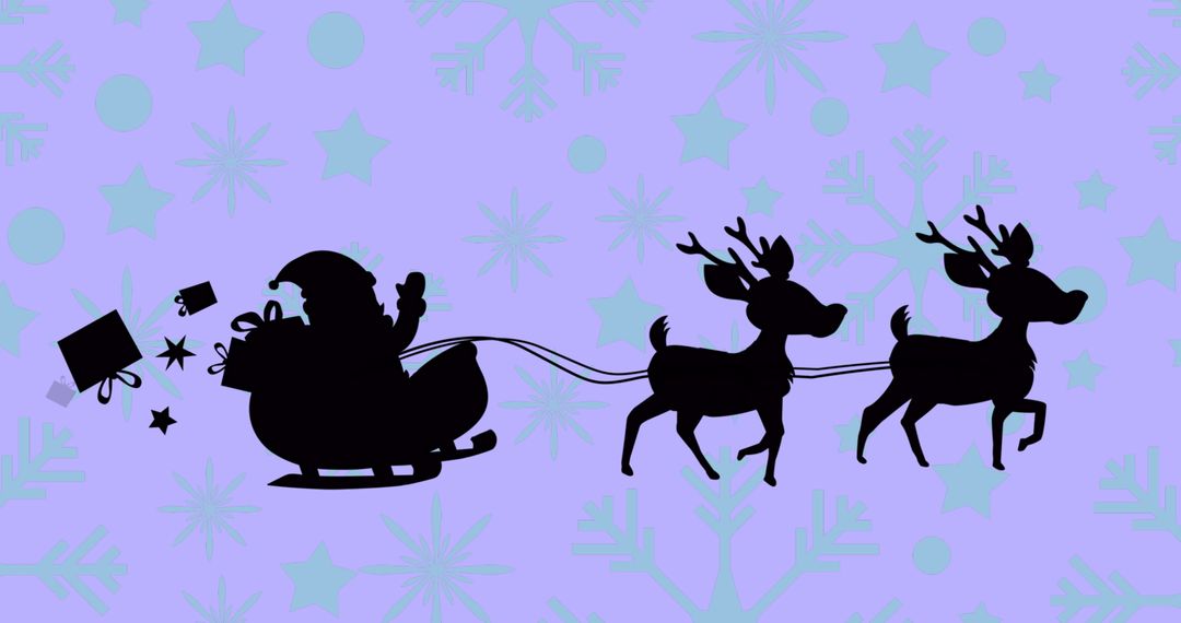 Silhouette of Santa with Reindeer and Sleigh in Winter Scene