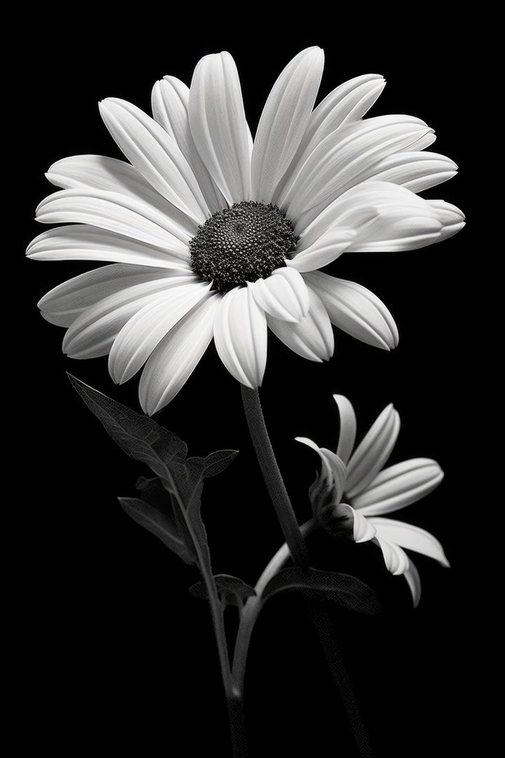 Black and White Close-up of Daisy Blossoms on Black Background - Free Images, Stock Photos and Pictures on Pikwizard.com
