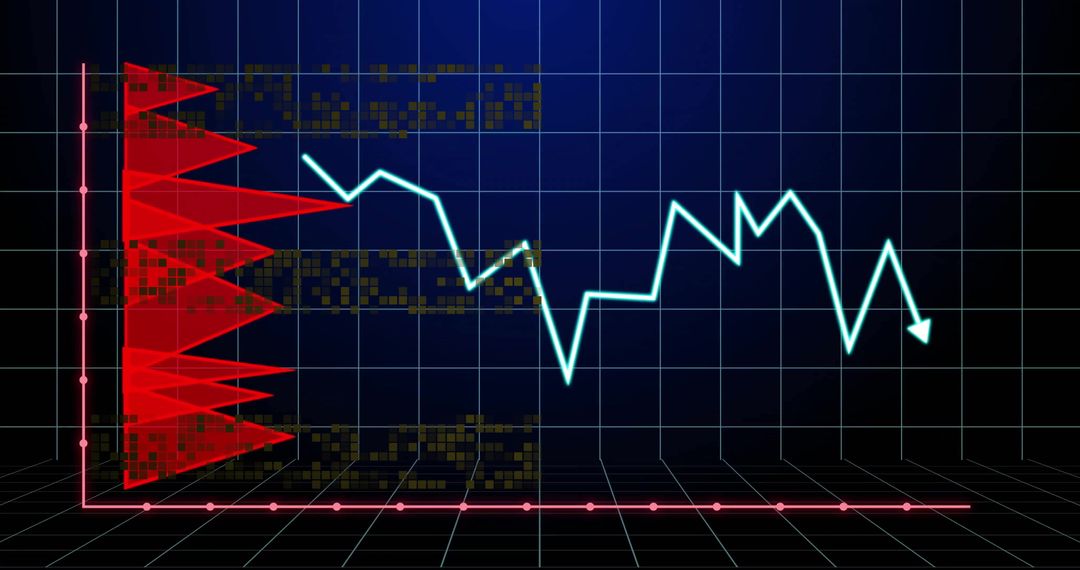 Modern Data Visualization with Neon Line and Red Histogram on 3D Grid