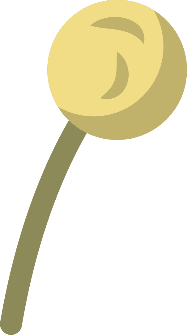 Stylized Minimalist Yellow Ball Icon with Green Handle on Transparent Background