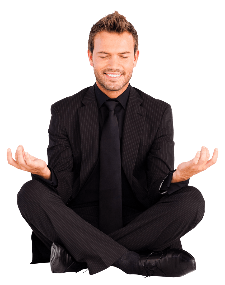 Businessman Meditating in Yoga Pose on Transparent Background