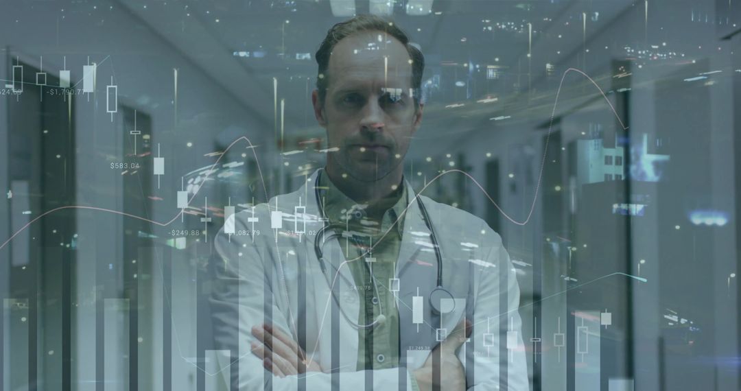 Doctor Analyzing Digital Data on Virtual Display Monitors