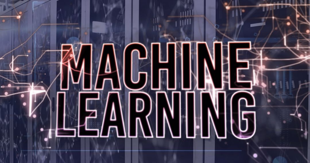 Digital Machine Learning Concept Overlay on Server Racks