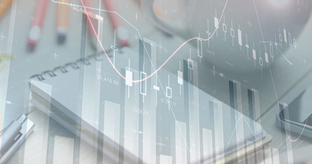 Financial Data with Office Desk Elements in Abstract Composition