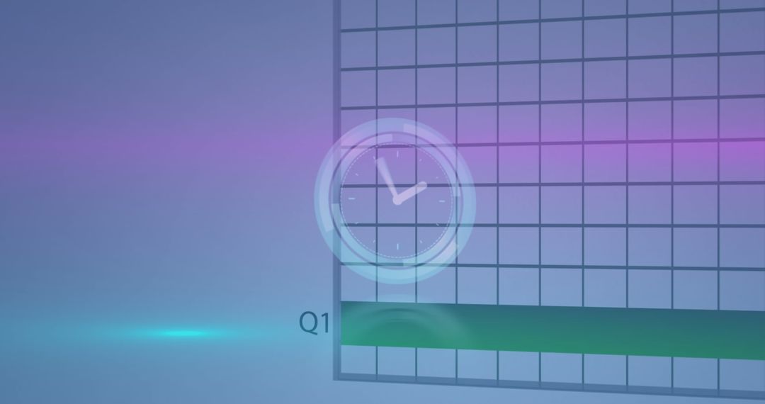 Neon clock overlapping business data visualization