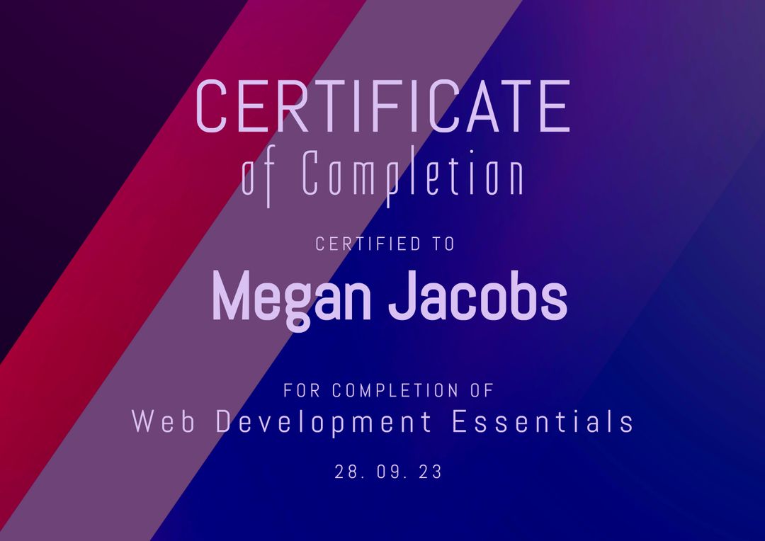 Sleek Certificate of Completion for Web Development Essentials - Download Free Stock Templates Pikwizard.com