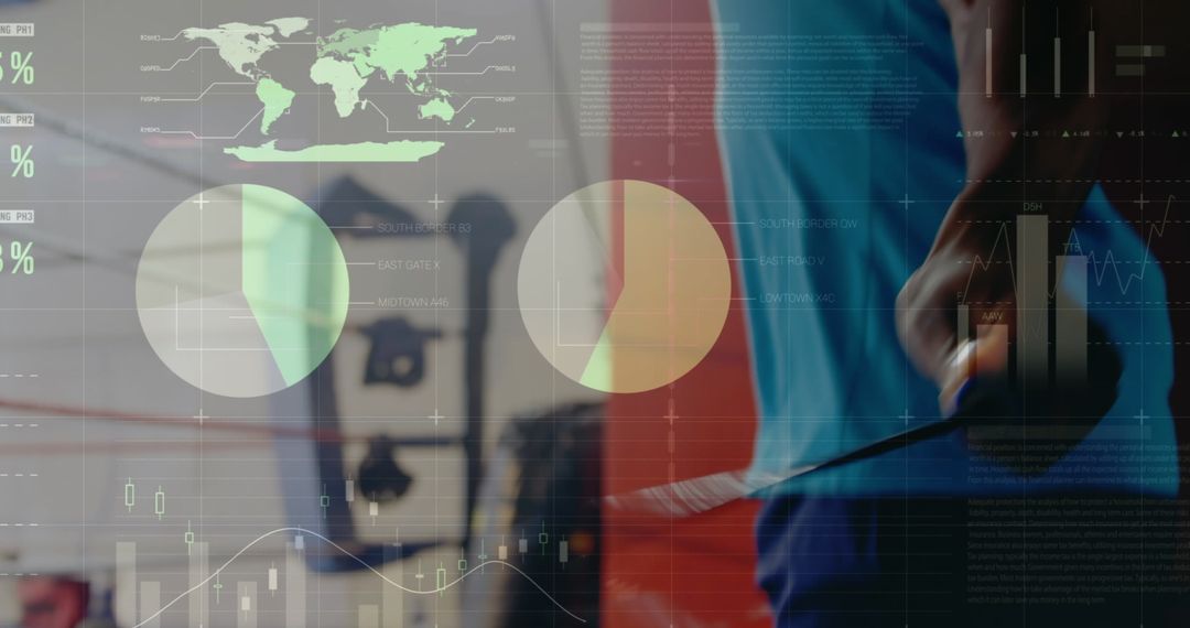 Digital Interface with Active Fitness Person in Gym