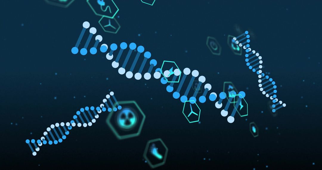 DNA Double Helix with Data Hexagons in Scientific Analysis