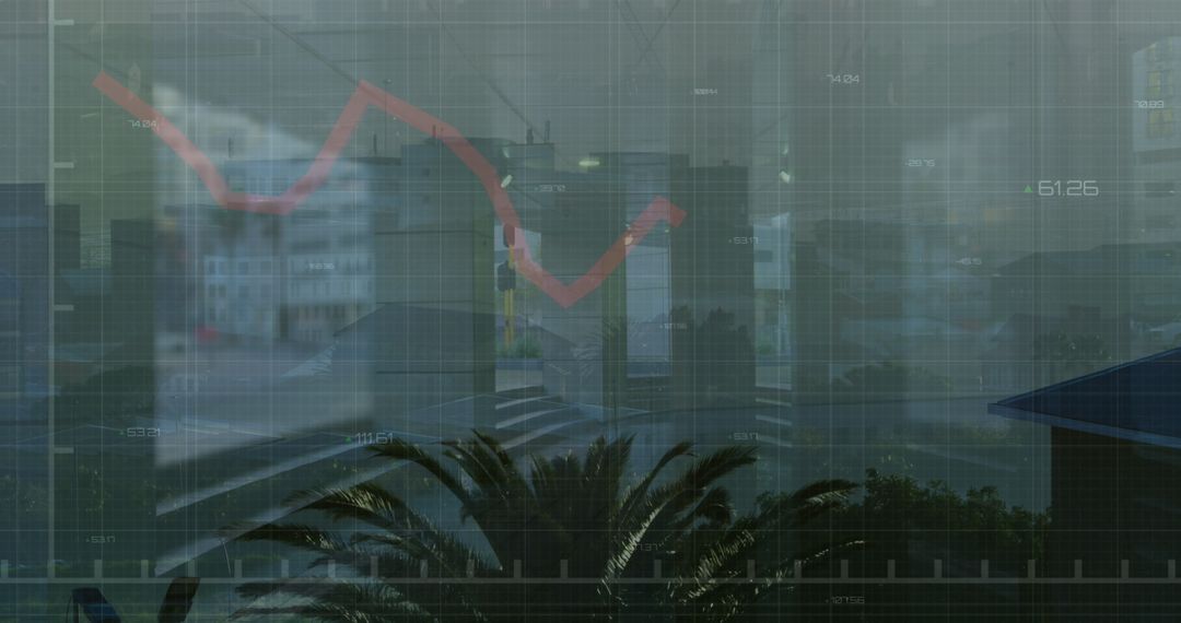 Mixed Media Financial Graph Overlaid on Cityscape