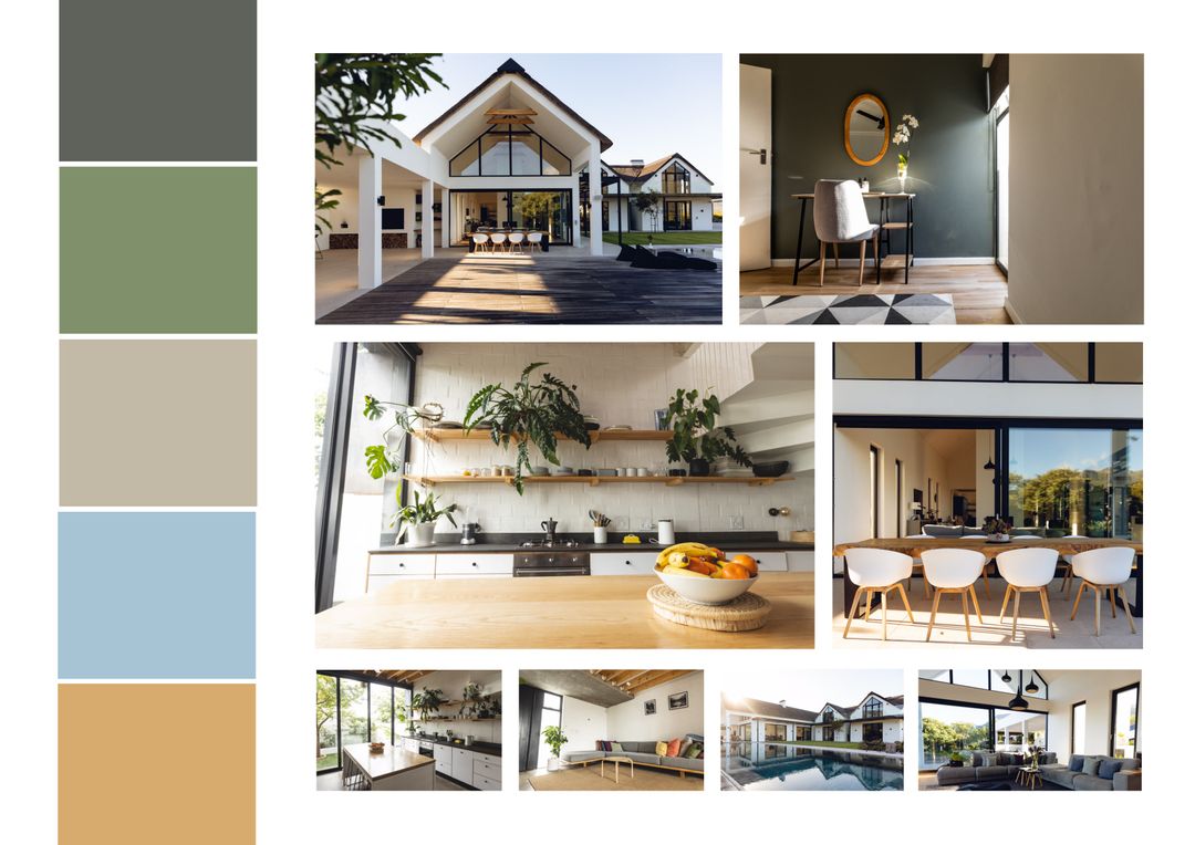 Elegant Modern Home Design Collage Highlighting Interiors and Exteriors - Download Free Stock Templates Pikwizard.com