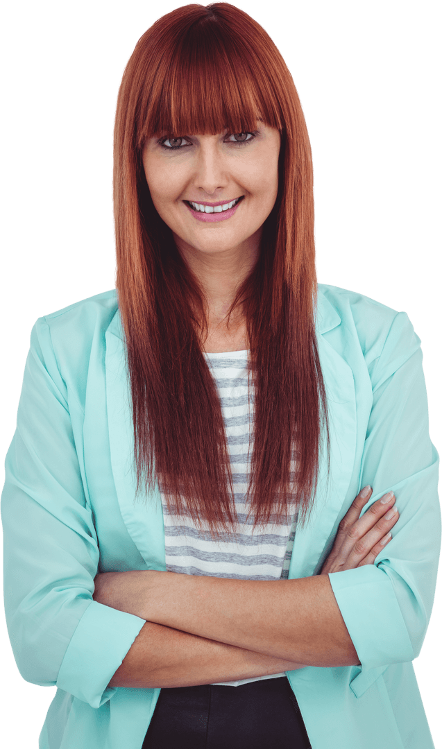 Transparent Confident Woman Smiling with Crossed Arms