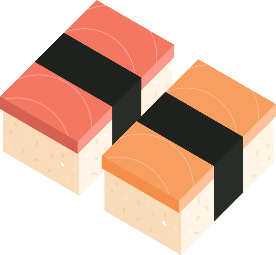 Isometric Twin Nigiri Sushi on Transparent Background