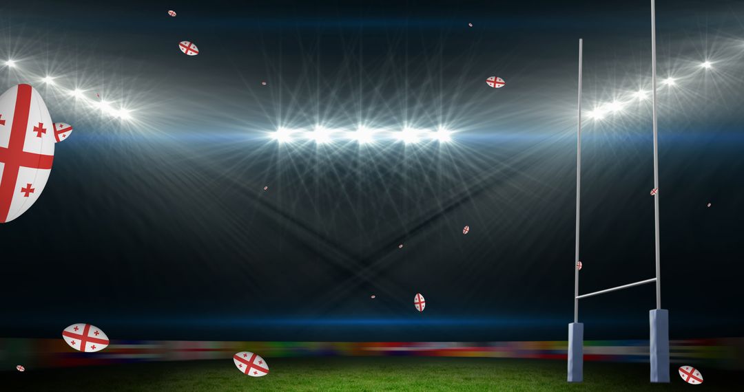 Rugby Balls Featuring Georgia Flag in Illuminated Stadium - Free Images, Stock Photos and Pictures on Pikwizard.com