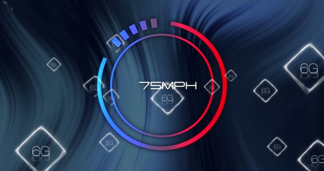 Futuristic Digital Speedometer with 6G Text and Data Icons