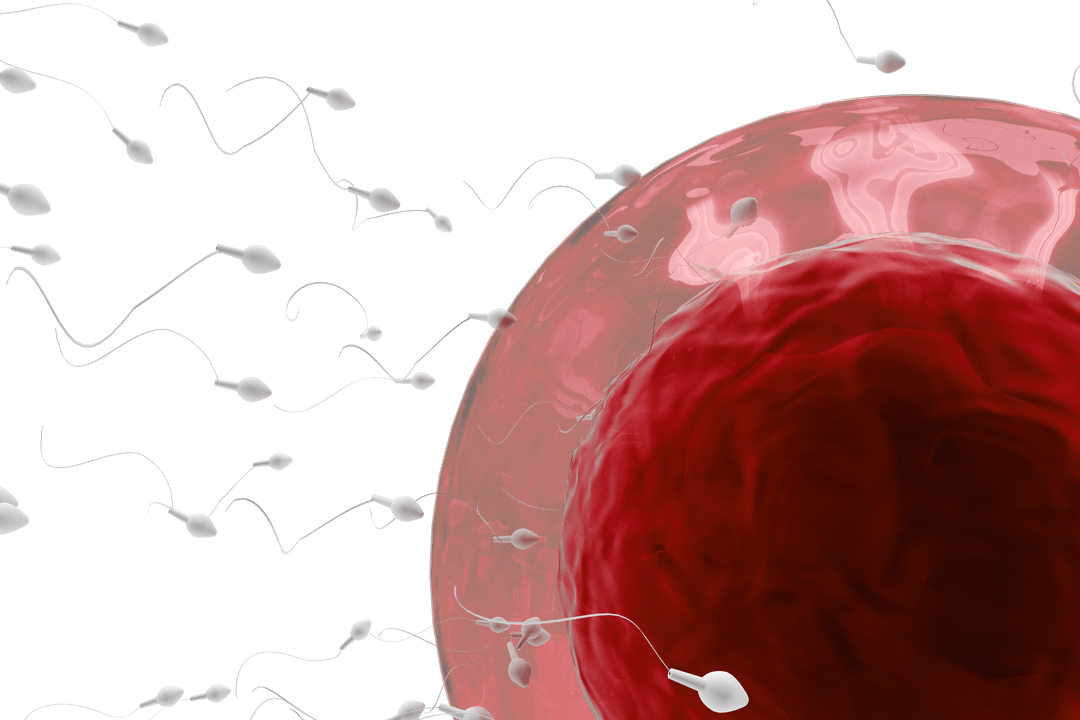 Sperm Swimming Towards Bright Red Transparent Ovum