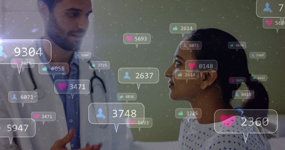Doctor and Patient with Social Media Icons Representing Digital Interaction