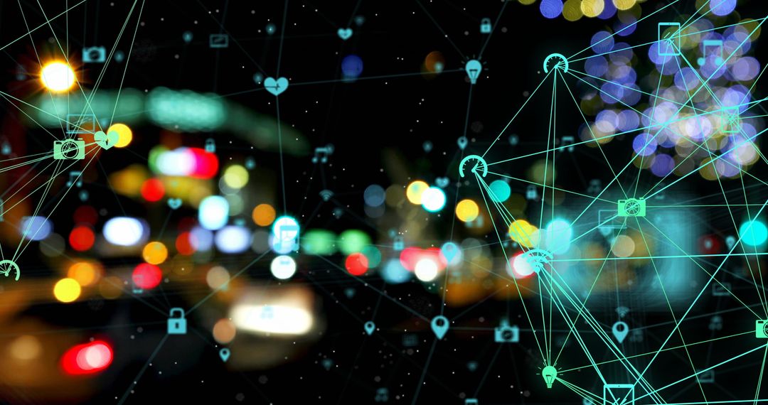 Connected Devices Network Over City Night Lights