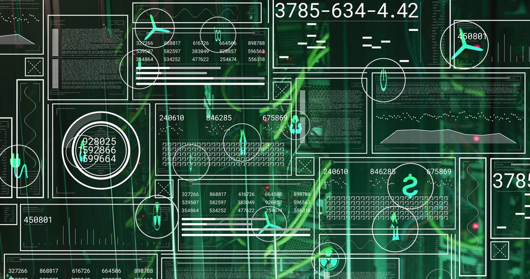 Digital Interface Featuring Complex Data Visualization Over Black Background