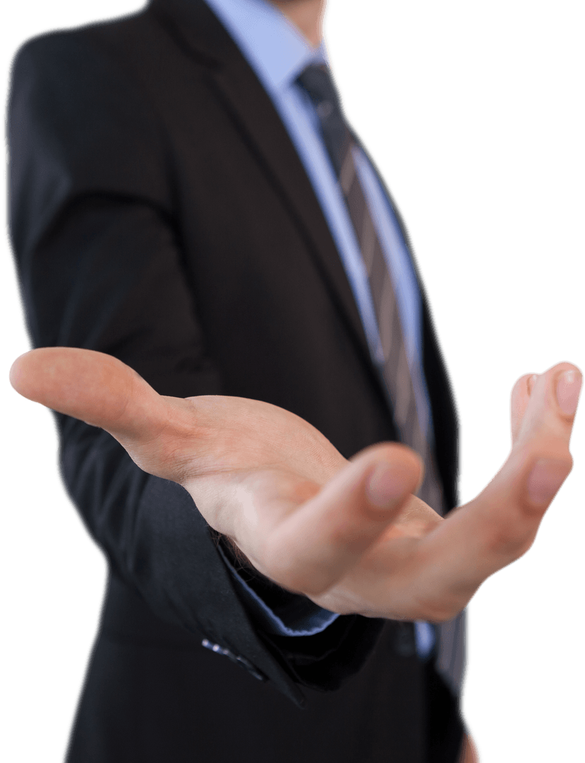Transparent Half-Length Businessman Offering Hand Gesture
