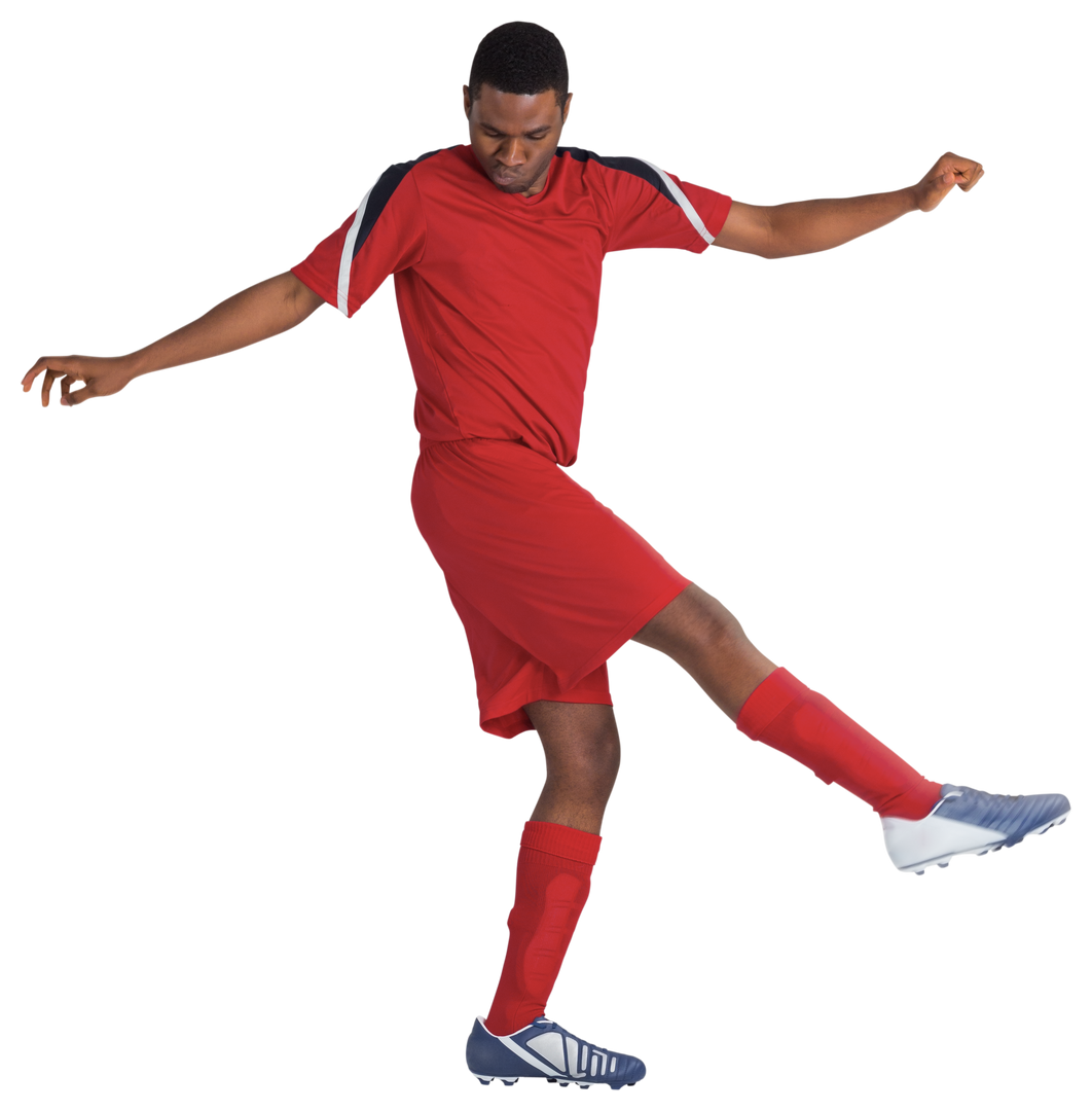 Football Player in Red Kicking a Transparent Ball Mid-Action - Download Free Stock Images Pikwizard.com