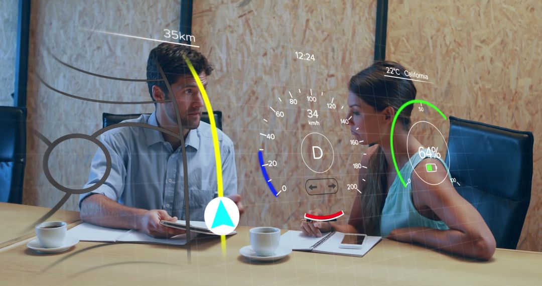 Digital Data Interface Overlay on Business Meeting