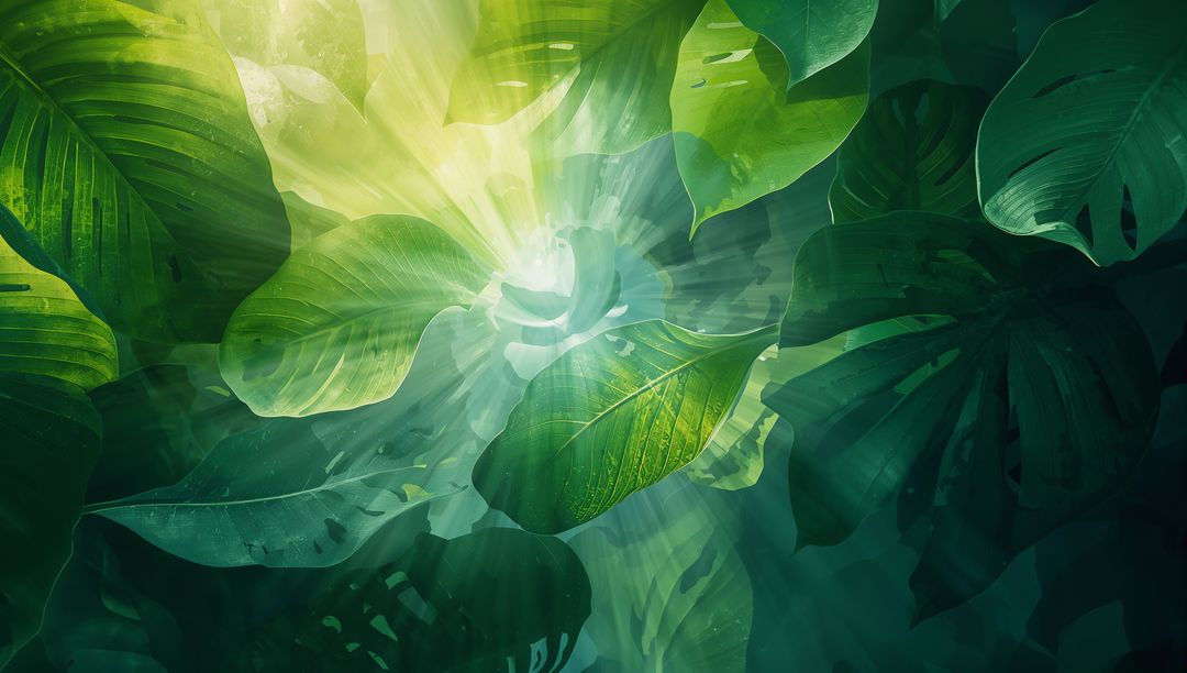 Sunlight Filtering Through Tropical Rainforest Foliage