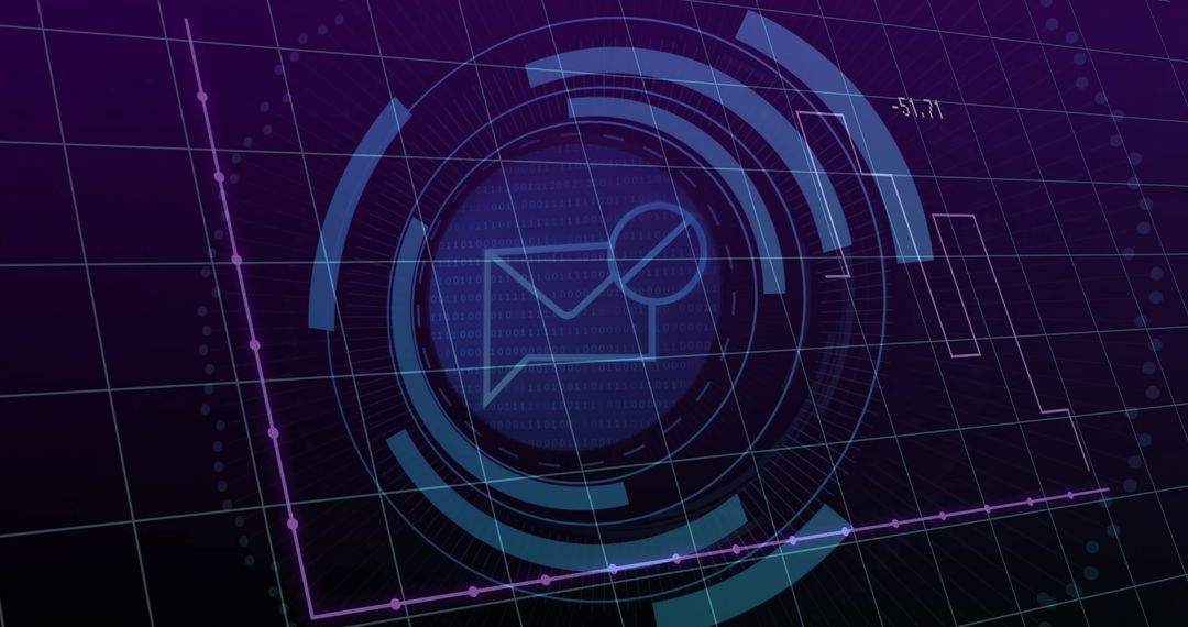 Digital Data Processing Over Email Icon on Dark Background