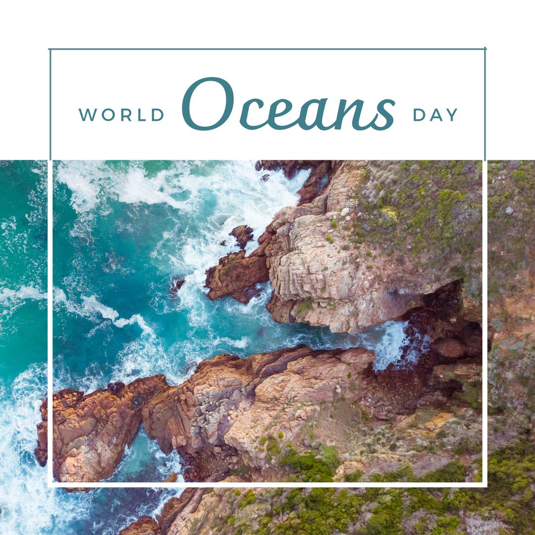 Aerial View of Rocky Coastline for World Oceans Day Celebration