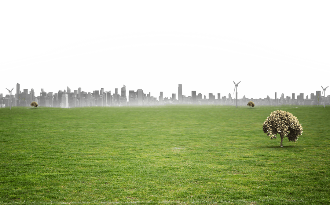Transparent Cityscape on Grass Field Vector Illustration