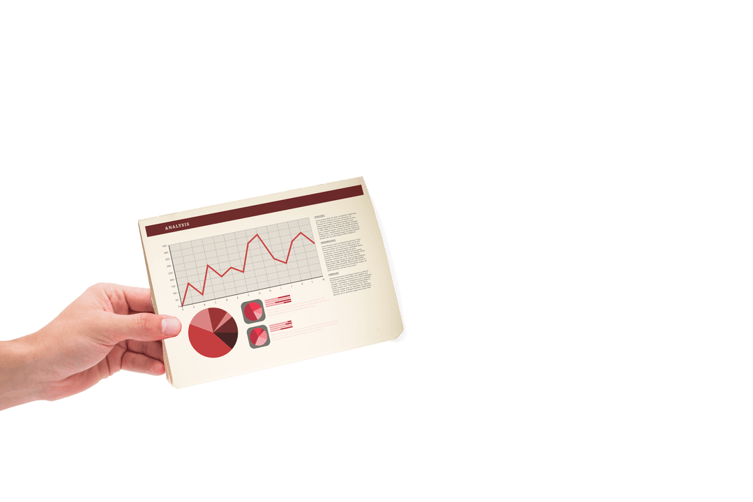 Hand Holding Business Document with Diagrams on Transparent Background