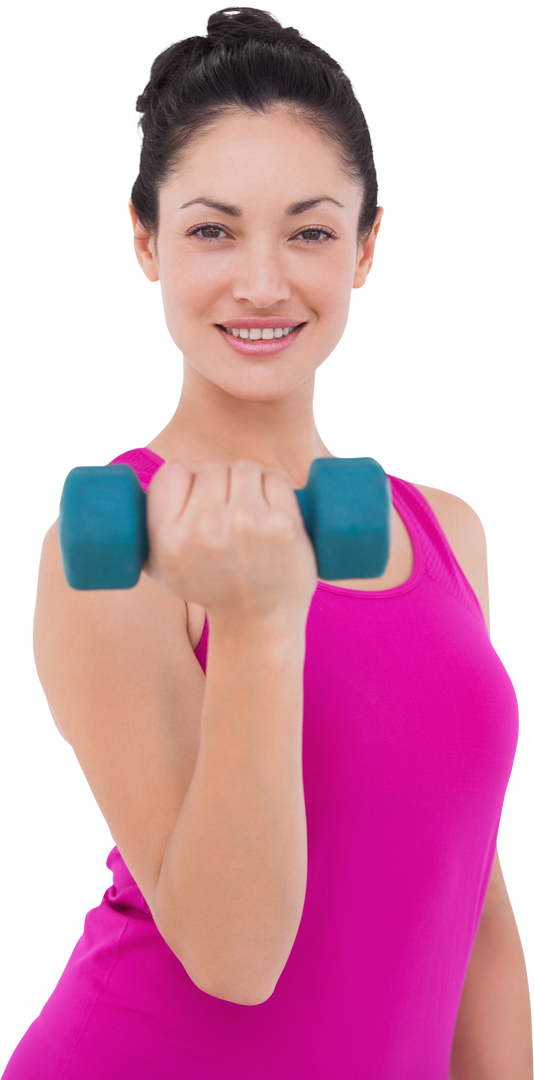 Fit Woman Smiling While Lifting Blue Dumbbell Transparent Background - Download Free Stock Images Pikwizard.com