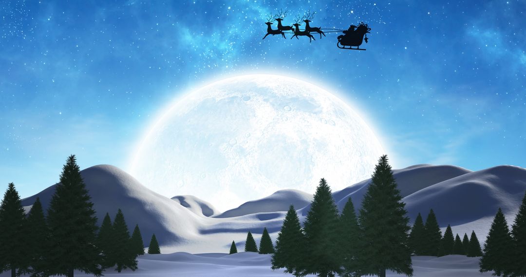 Santa Sleigh Silhouette Against Winter Night Sky