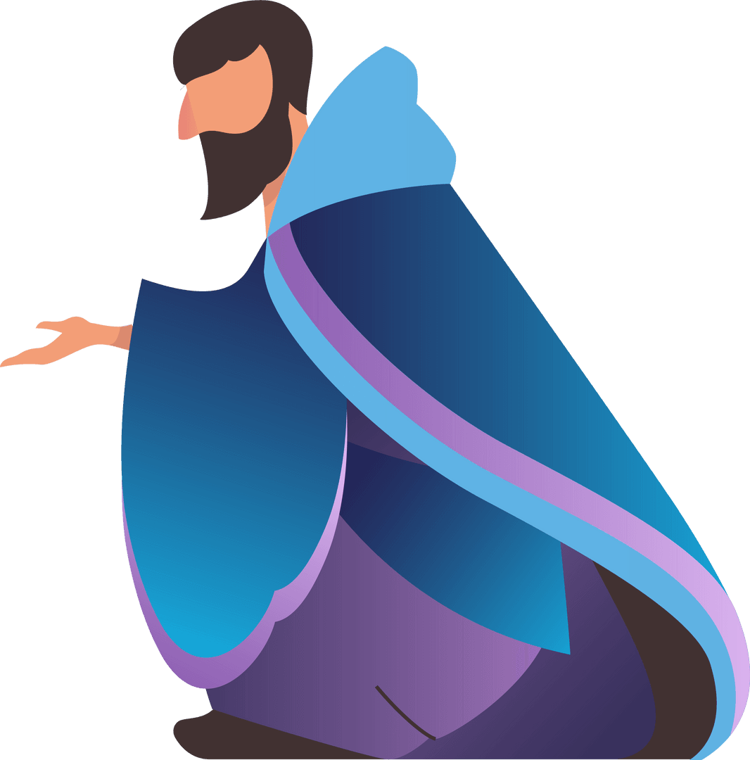 Mystical Sage in Blue Hooded Cloak on Transparent Background