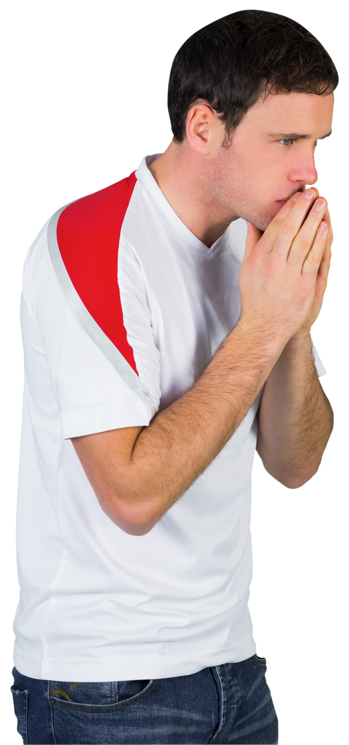 Transparent Nervous Football Fan in White Jersey - Download Free Stock Images Pikwizard.com