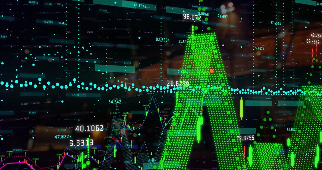 Financial Data Analysis Overlaying Cityscape
