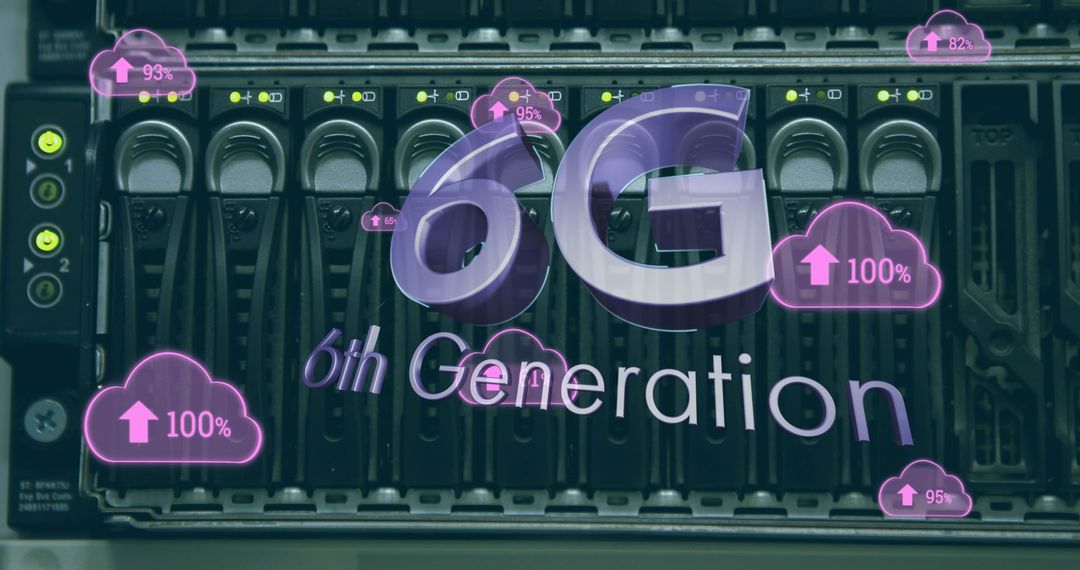 6G Technology Concept with Data Servers and Communication Icons