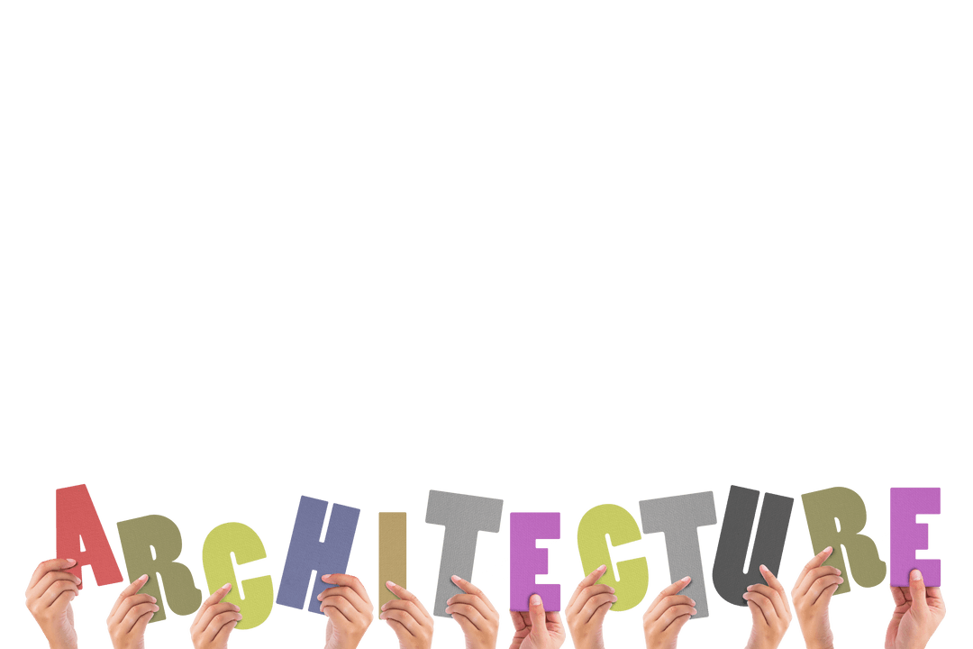 Hands Holding Architecture Letters on Transparent Background