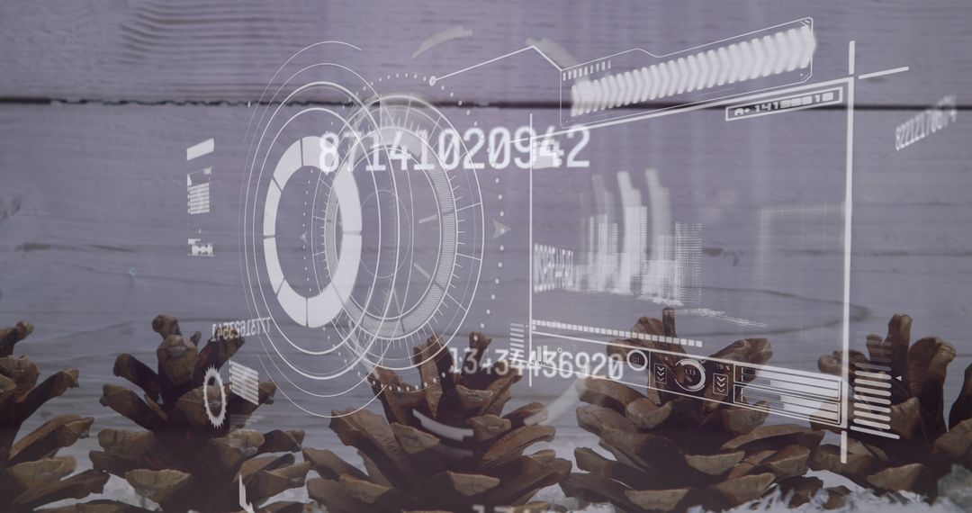 Digital Interfaces Overlay Pine Cones in Futuristic Concept