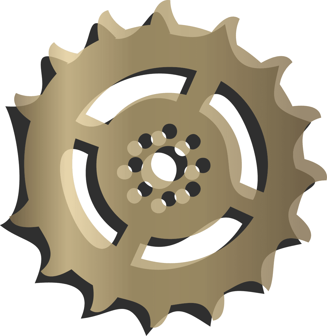 3D Rendered Gold Gear with Angular Teeth on Transparent Background