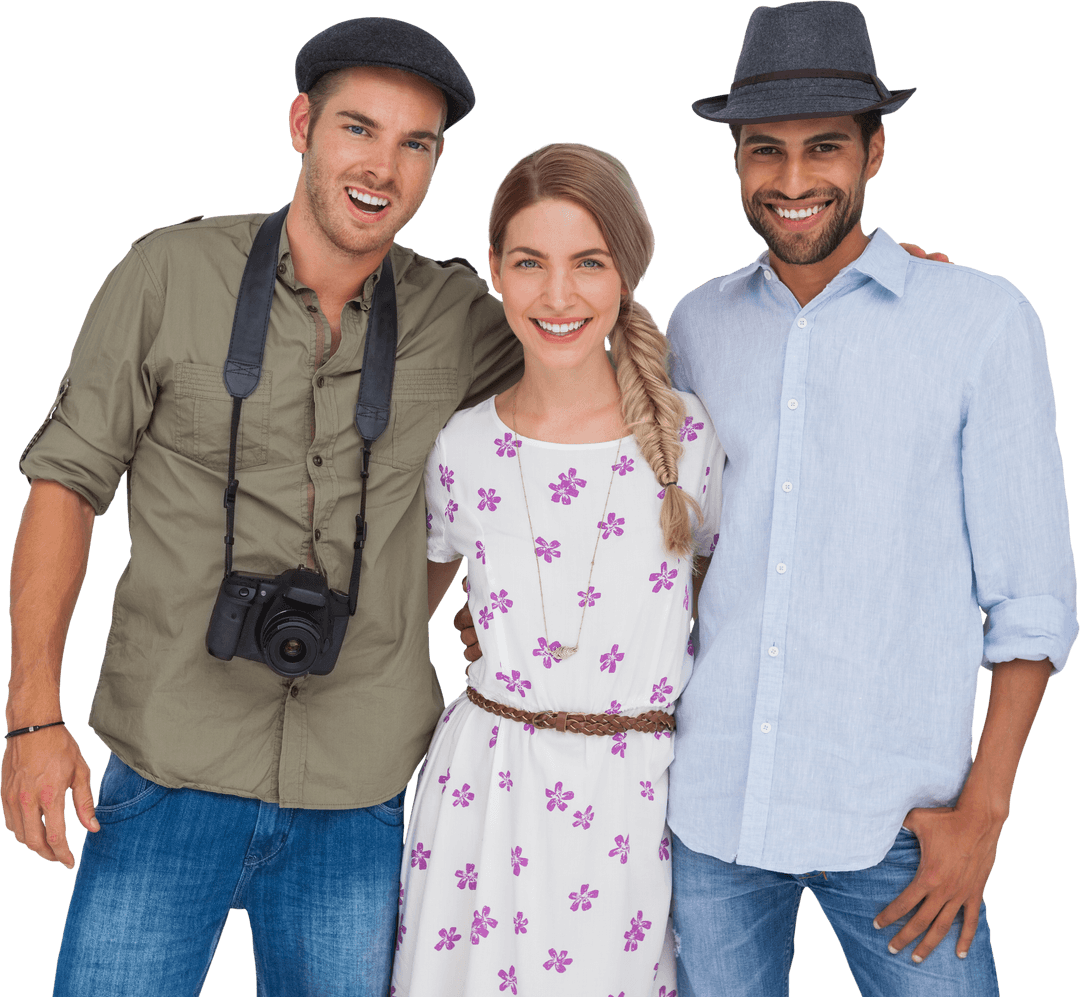 Transparent Smiling Friends with Camera Group Hug