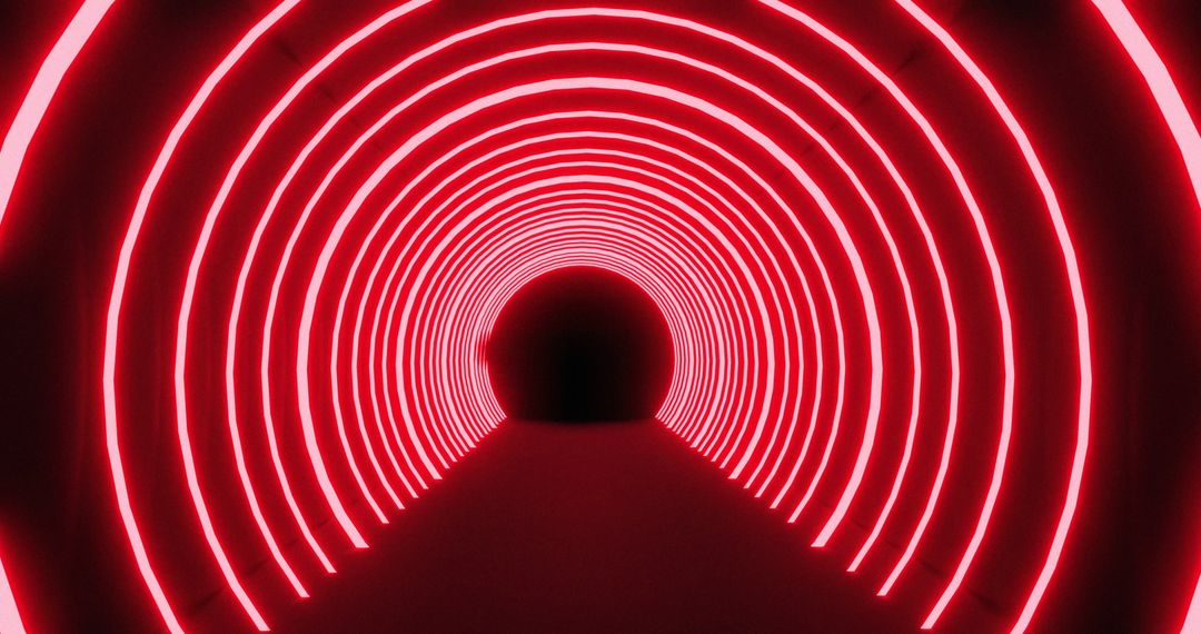 Futuristic Tunnel of Pulsating Red Neon Light Arcs