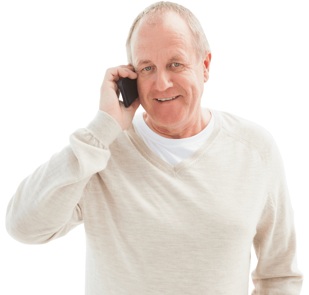Transparent Background Mature Man Smiling While Talking on Phone