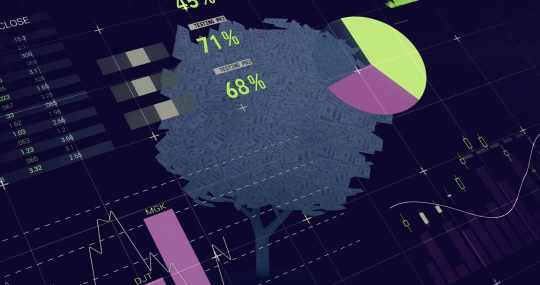 Infographic Interface Featuring Digital Tree and Financial Data Visualization
