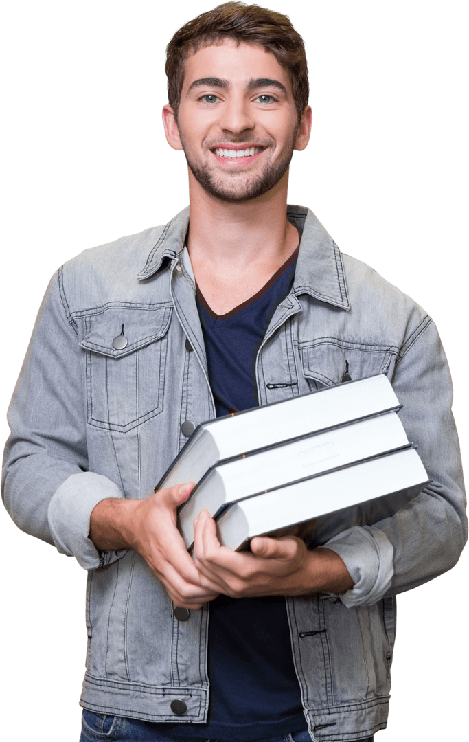 Smiling Student Holding Books on Transparent Background