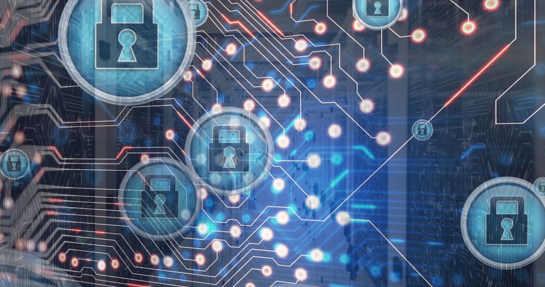 Cybersecurity Network Data Processing Concept with Padlock Icons