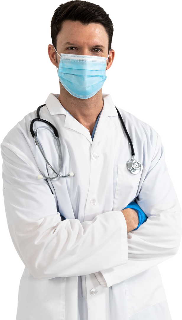 Healthcare Professional in White Coat Wearing Blue Mask on Transparent Background - Download Free Stock Images Pikwizard.com